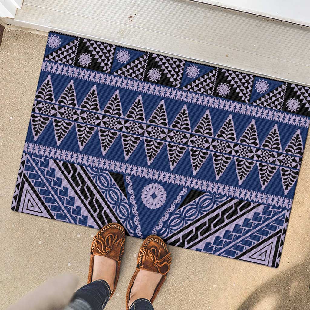 Vintage Bula Fiji Rubber Doormat Prussian Blue Tapa Masi Motif LT9 - Polynesian Pride