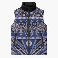 Vintage Bula Fiji Sleeveless Puffer Jacket Prussian Blue Tapa Masi Motif LT9 Unisex Blue - Polynesian Pride