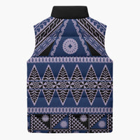 Vintage Bula Fiji Sleeveless Puffer Jacket Prussian Blue Tapa Masi Motif LT9 - Polynesian Pride