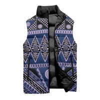 Vintage Bula Fiji Sleeveless Puffer Jacket Prussian Blue Tapa Masi Motif LT9 - Polynesian Pride