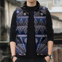 Vintage Bula Fiji Sleeveless Puffer Jacket Prussian Blue Tapa Masi Motif LT9 - Polynesian Pride
