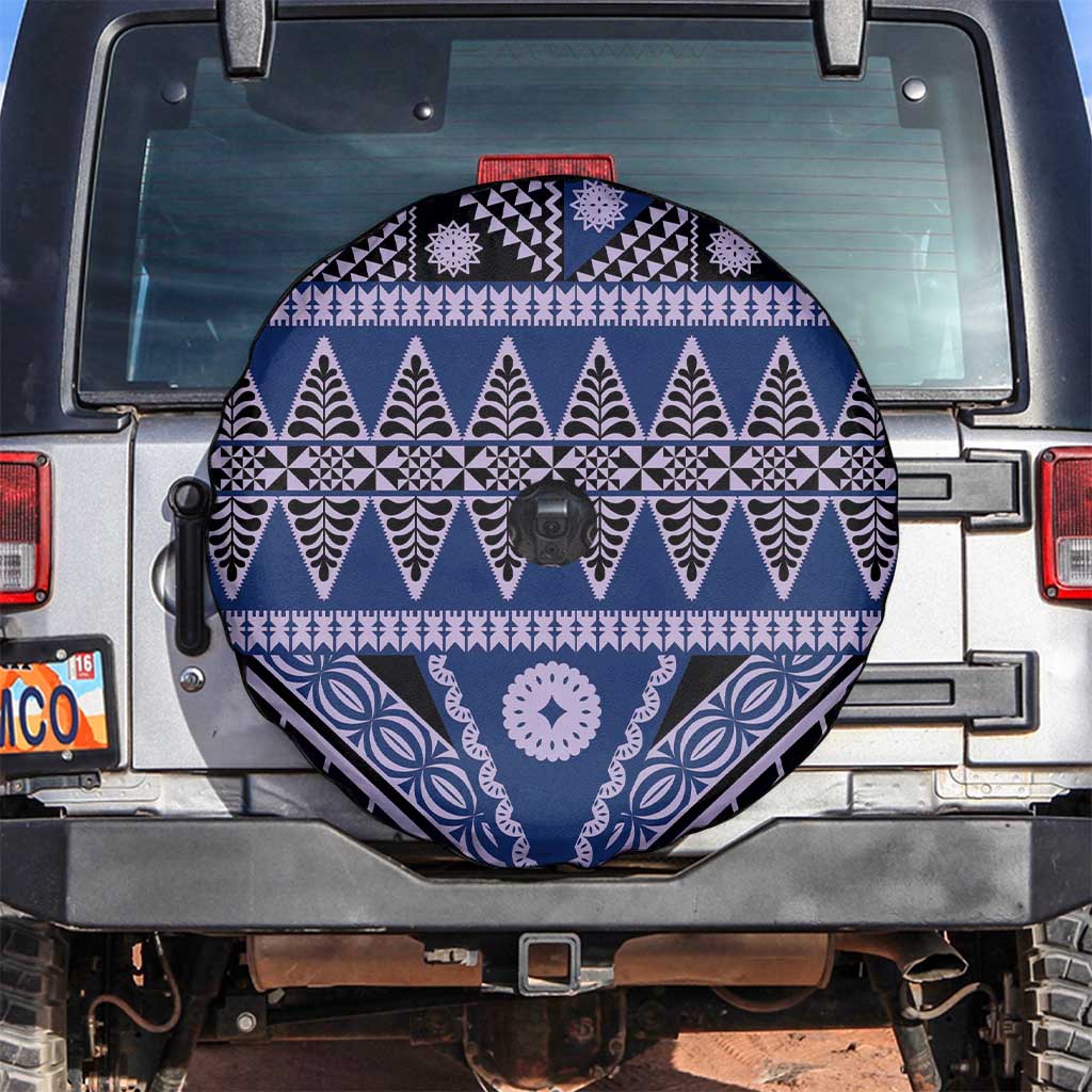 Vintage Bula Fiji Spare Tire Cover Prussian Blue Tapa Masi Motif