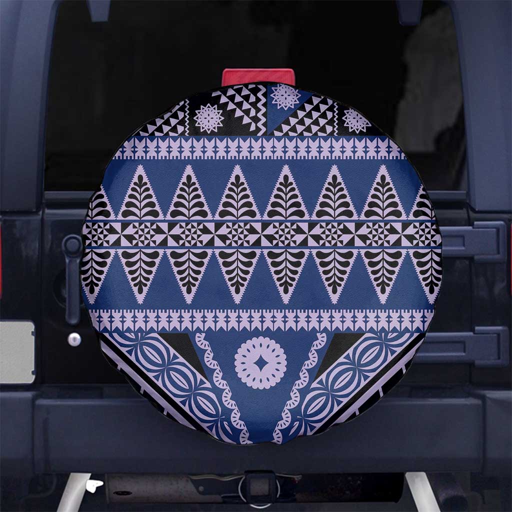 Vintage Bula Fiji Spare Tire Cover Prussian Blue Tapa Masi Motif