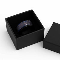 Vintage Bula Fiji Spinner Ring Prussian Blue Tapa Masi Motif - Polynesian Pride