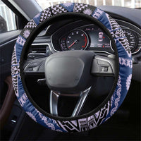 Vintage Bula Fiji Steering Wheel Cover Prussian Blue Tapa Masi Motif