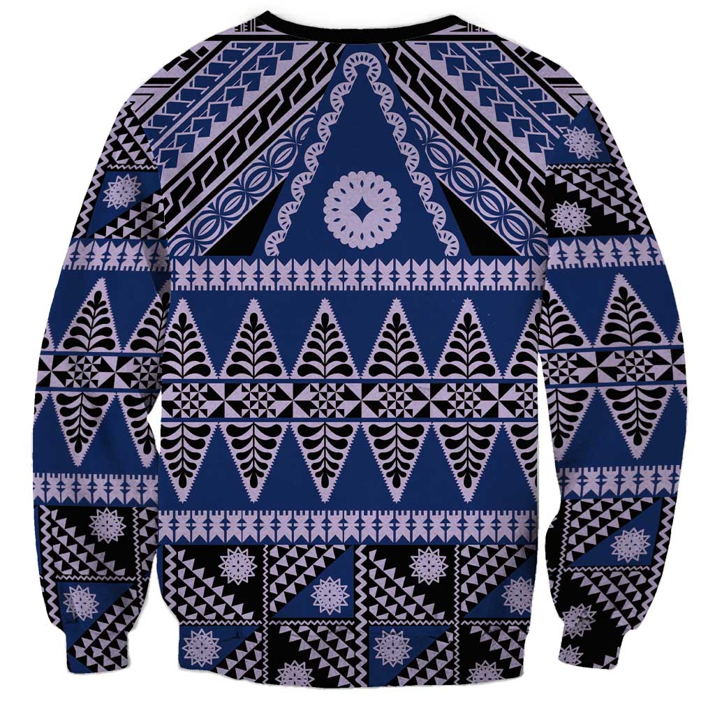Vintage Bula Fiji Sweatshirt Prussian Blue Tapa Masi Motif LT9 - Polynesian Pride