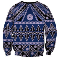 Vintage Bula Fiji Sweatshirt Prussian Blue Tapa Masi Motif LT9 - Polynesian Pride