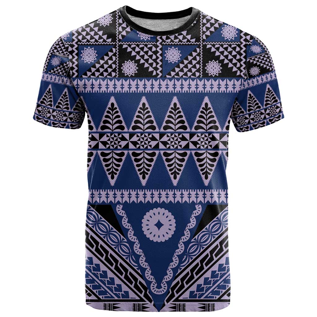 Vintage Bula Fiji T Shirt Prussian Blue Tapa Masi Motif LT9 Blue - Polynesian Pride