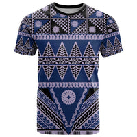 Vintage Bula Fiji T Shirt Prussian Blue Tapa Masi Motif LT9 Blue - Polynesian Pride