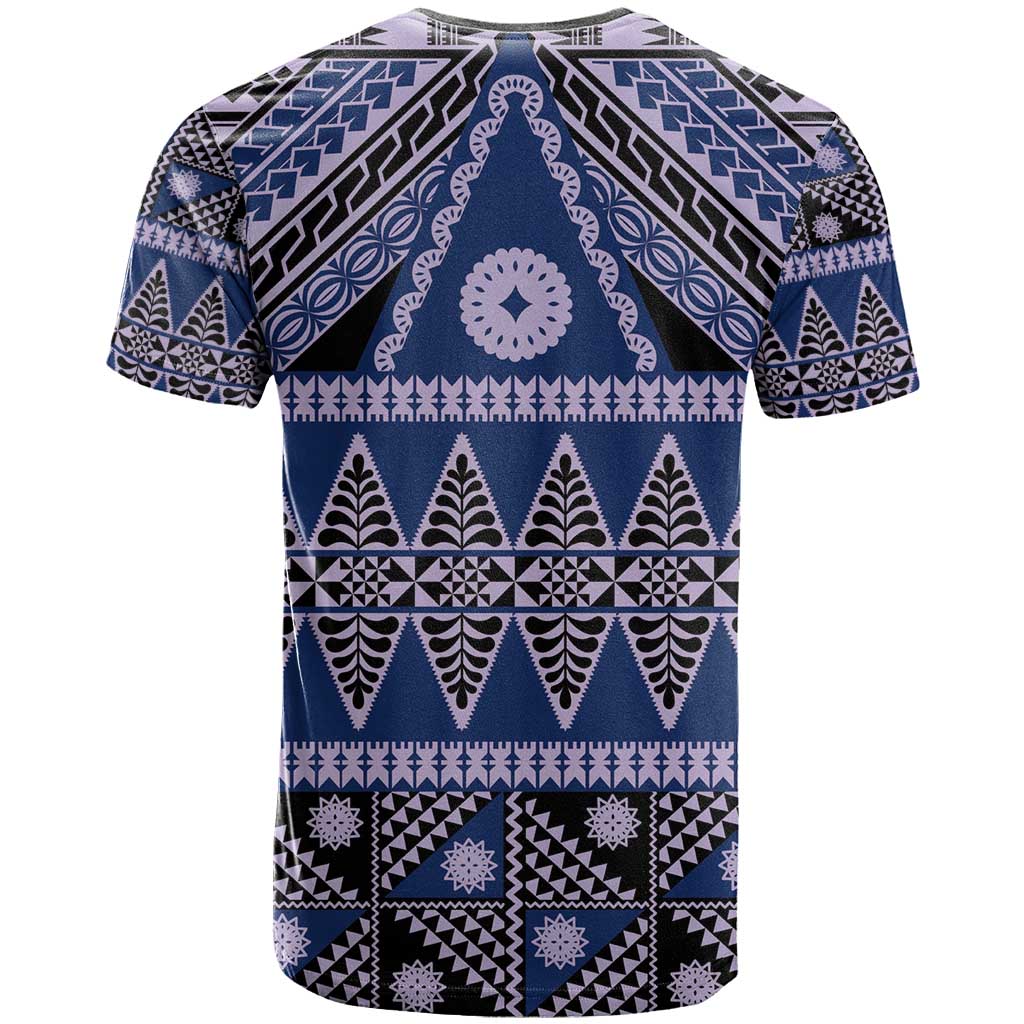 Vintage Bula Fiji T Shirt Prussian Blue Tapa Masi Motif LT9 - Polynesian Pride