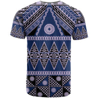 Vintage Bula Fiji T Shirt Prussian Blue Tapa Masi Motif LT9 - Polynesian Pride