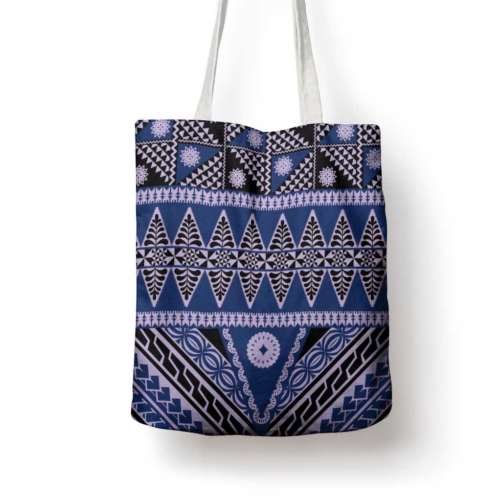 Vintage Bula Fiji Tote Bag Prussian Blue Tapa Masi Motif - Polynesian Pride