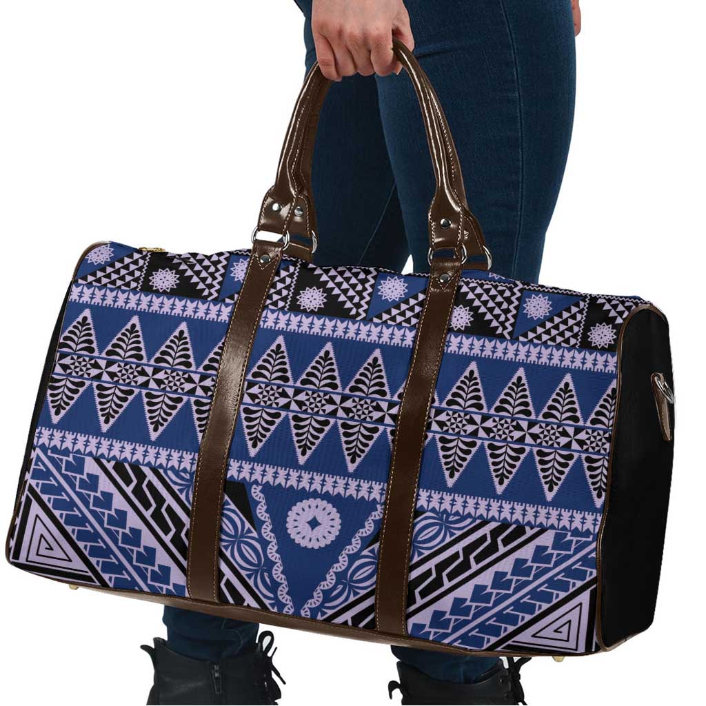 Vintage Bula Fiji Travel Bag Prussian Blue Tapa Masi Motif - Polynesian Pride