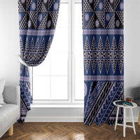 Vintage Bula Fiji Window Curtain Prussian Blue Tapa Masi Motif