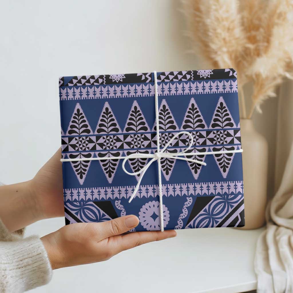 Vintage Bula Fiji Wrapping Paper Prussian Blue Tapa Masi Motif - Polynesian Pride