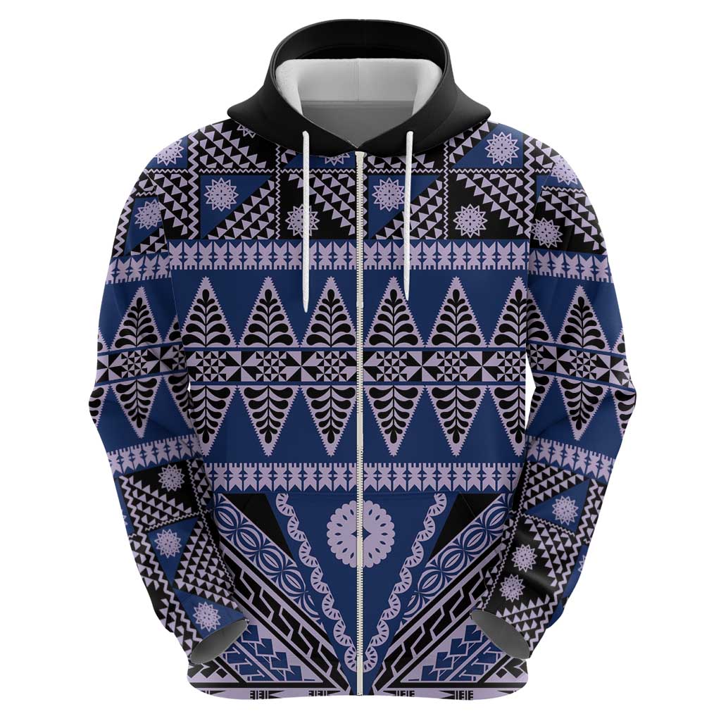 Vintage Bula Fiji Zip Hoodie Prussian Blue Tapa Masi Motif
