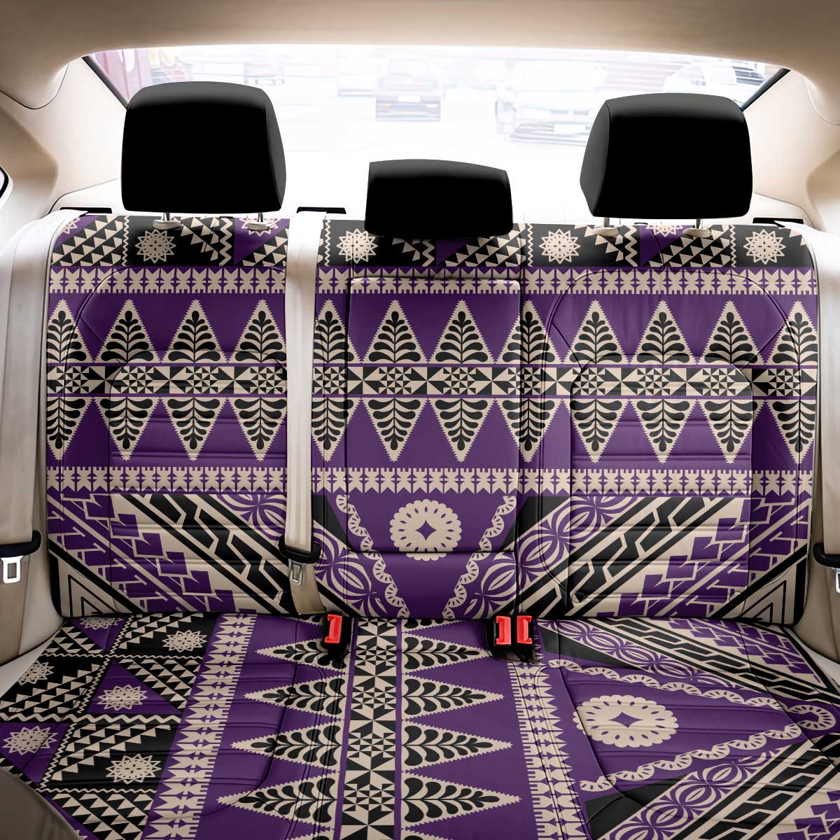 Vintage Bula Fiji Back Car Seat Cover Purple Tapa Masi Motif