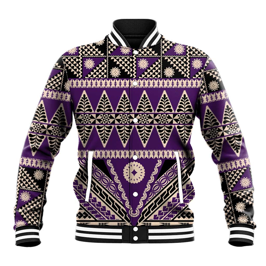 Vintage Bula Fiji Baseball Jacket Purple Tapa Masi Motif LT9 Unisex Purple - Polynesian Pride