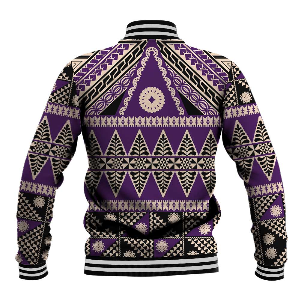 Vintage Bula Fiji Baseball Jacket Purple Tapa Masi Motif LT9 - Polynesian Pride