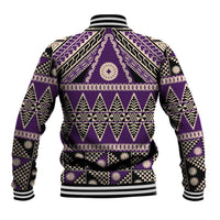 Vintage Bula Fiji Baseball Jacket Purple Tapa Masi Motif LT9 - Polynesian Pride