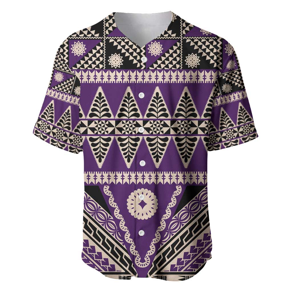 Vintage Bula Fiji Baseball Jersey Purple Tapa Masi Motif LT9 Purple - Polynesian Pride