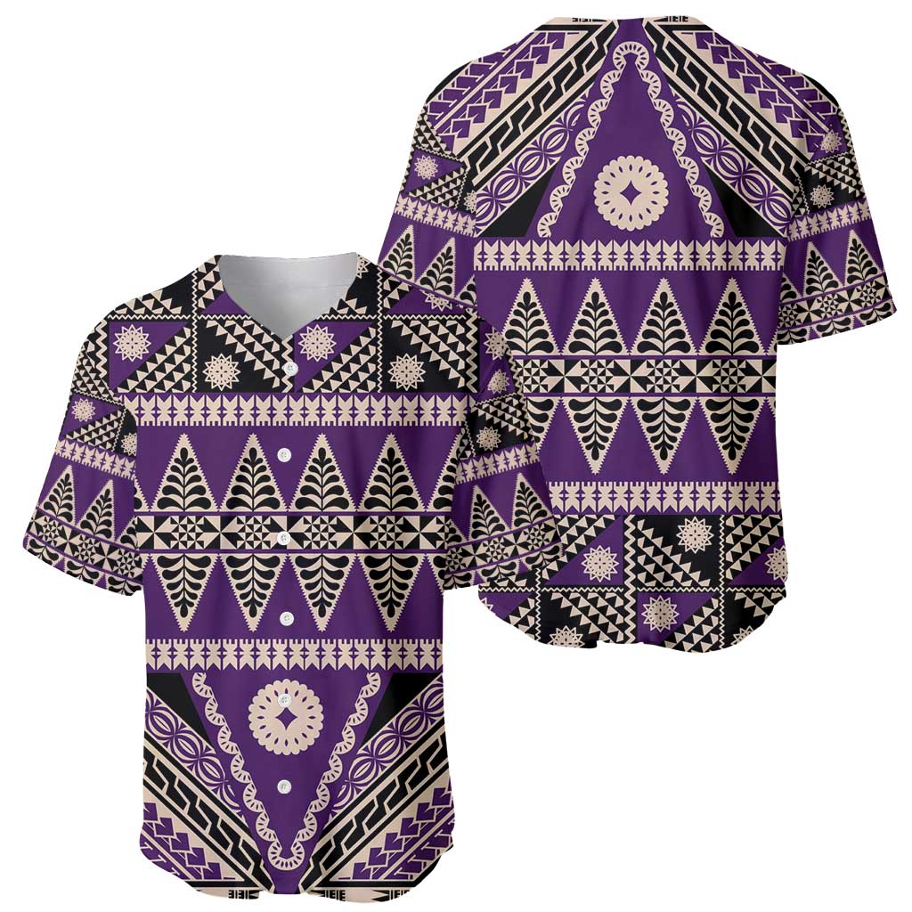 Vintage Bula Fiji Baseball Jersey Purple Tapa Masi Motif LT9 - Polynesian Pride