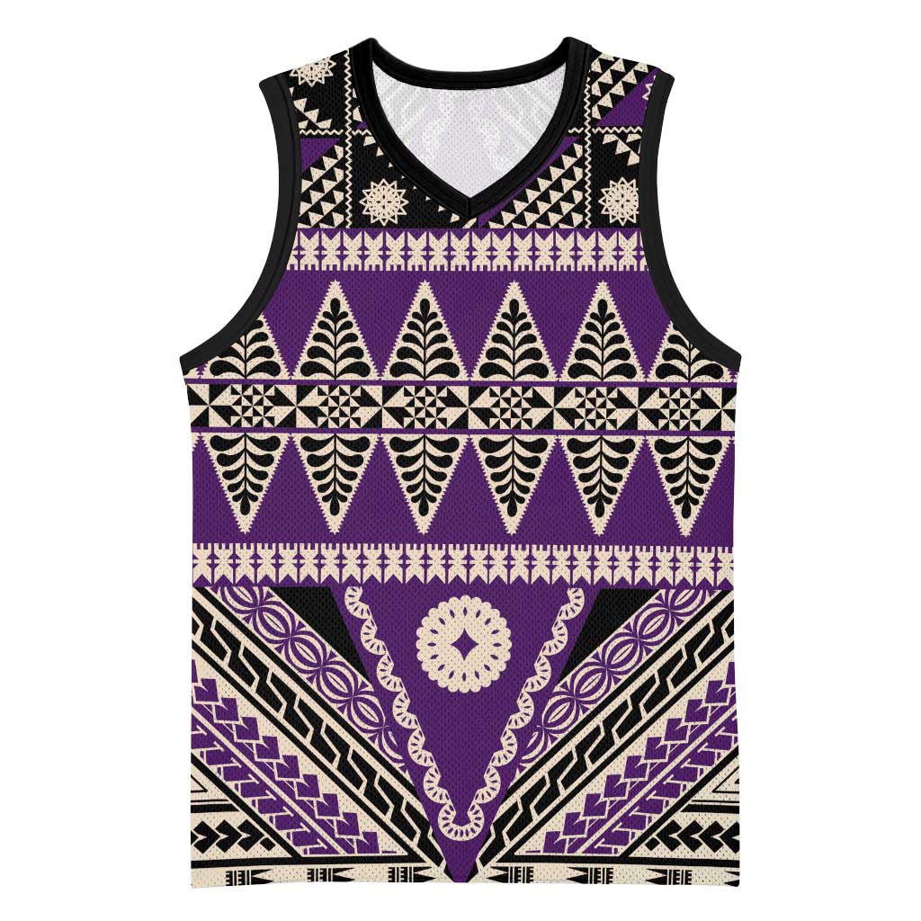 Vintage Bula Fiji Basketball Jersey Purple Tapa Masi Motif LT9 Unisex Purple - Polynesian Pride