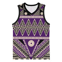 Vintage Bula Fiji Basketball Jersey Purple Tapa Masi Motif LT9 Unisex Purple - Polynesian Pride