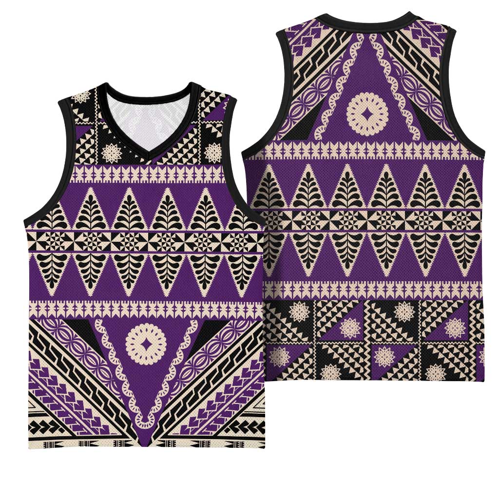 Vintage Bula Fiji Basketball Jersey Purple Tapa Masi Motif LT9 - Polynesian Pride