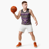 Vintage Bula Fiji Basketball Jersey Purple Tapa Masi Motif LT9 - Polynesian Pride