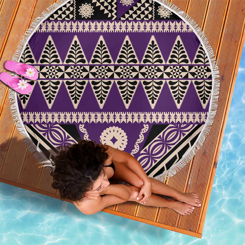 Vintage Bula Fiji Beach Blanket Purple Tapa Masi Motif