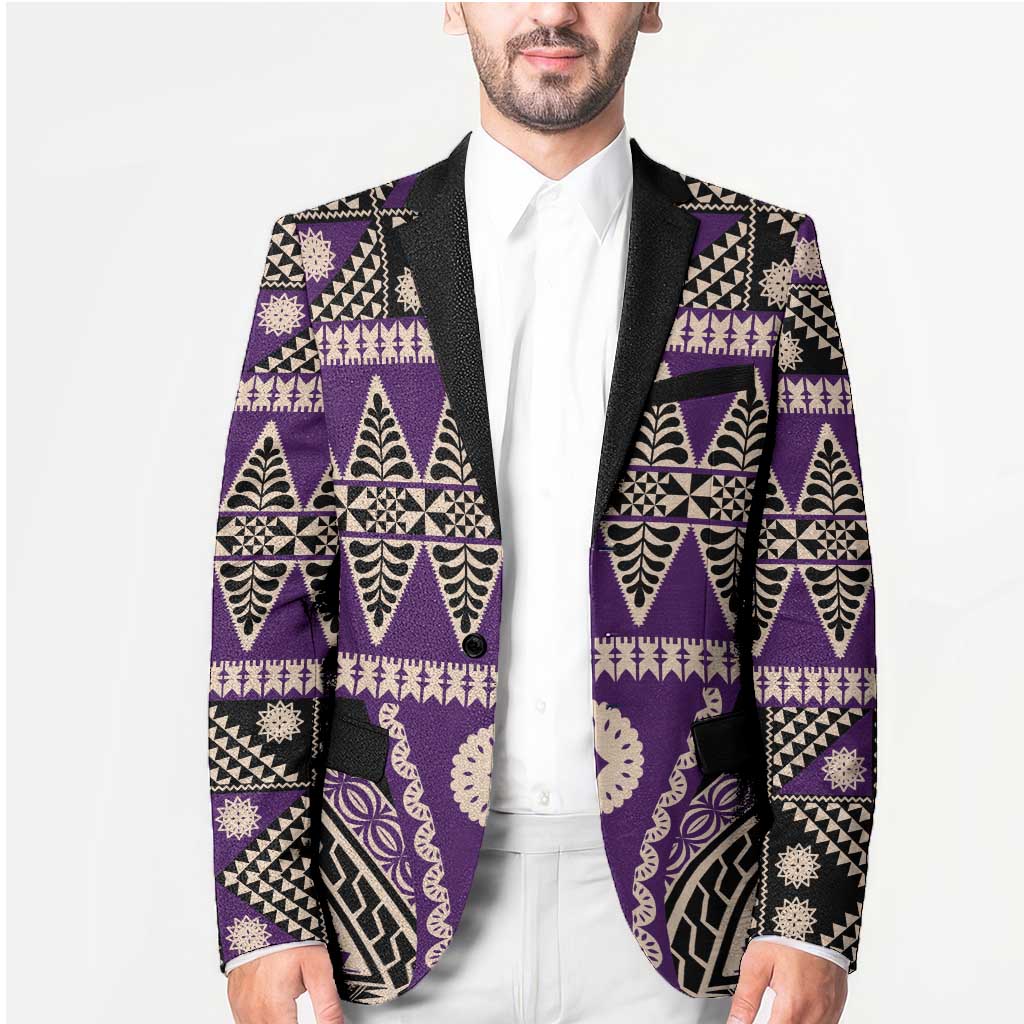 Vintage Bula Fiji Blazer Purple Tapa Masi Motif - Polynesian Pride