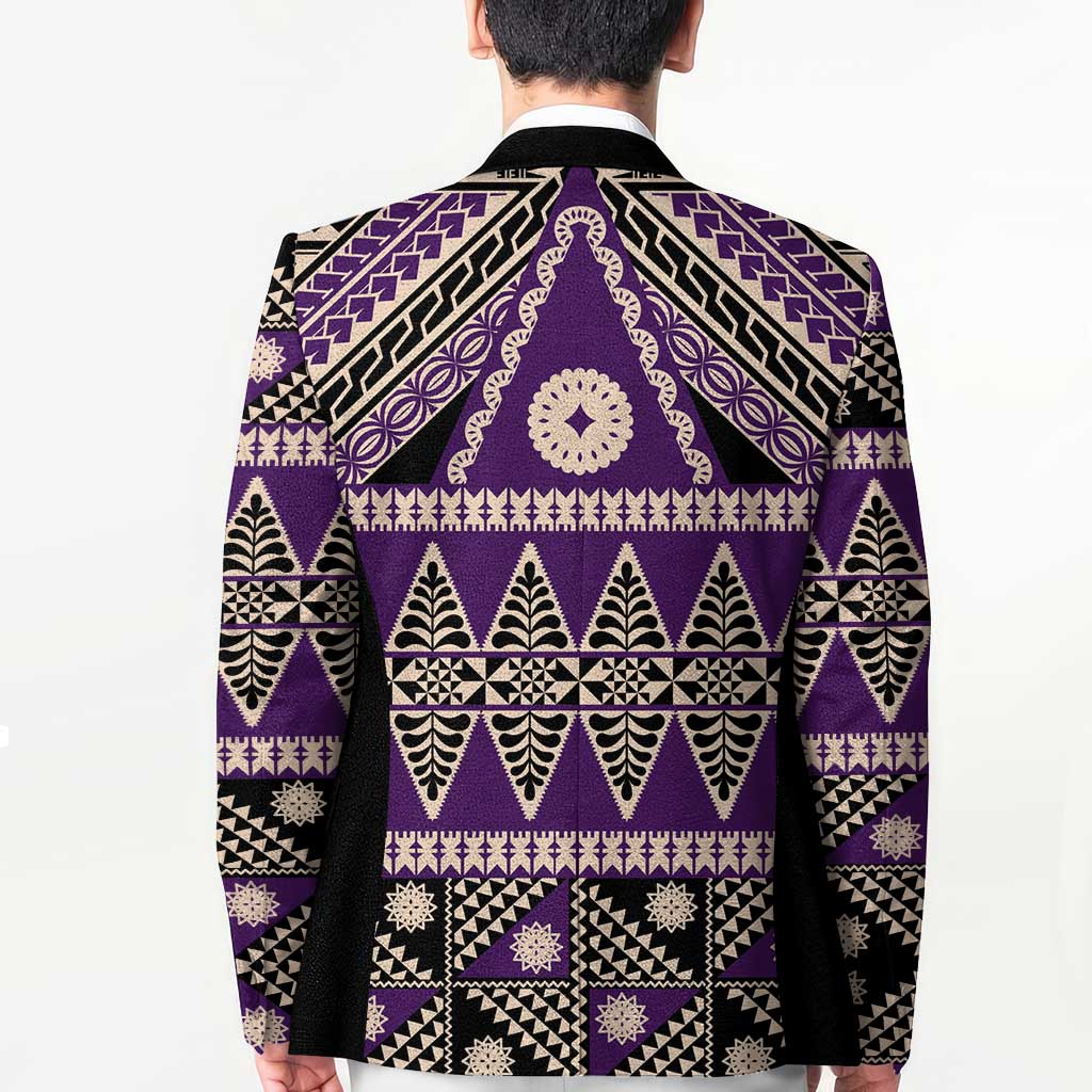 Vintage Bula Fiji Blazer Purple Tapa Masi Motif - Polynesian Pride