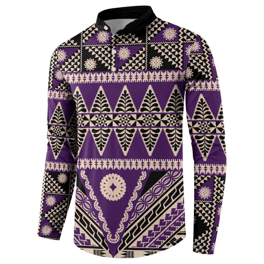 Vintage Bula Fiji Button Sweatshirt Purple Tapa Masi Motif LT9 - Polynesian Pride