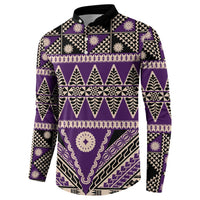Vintage Bula Fiji Button Sweatshirt Purple Tapa Masi Motif LT9 - Polynesian Pride
