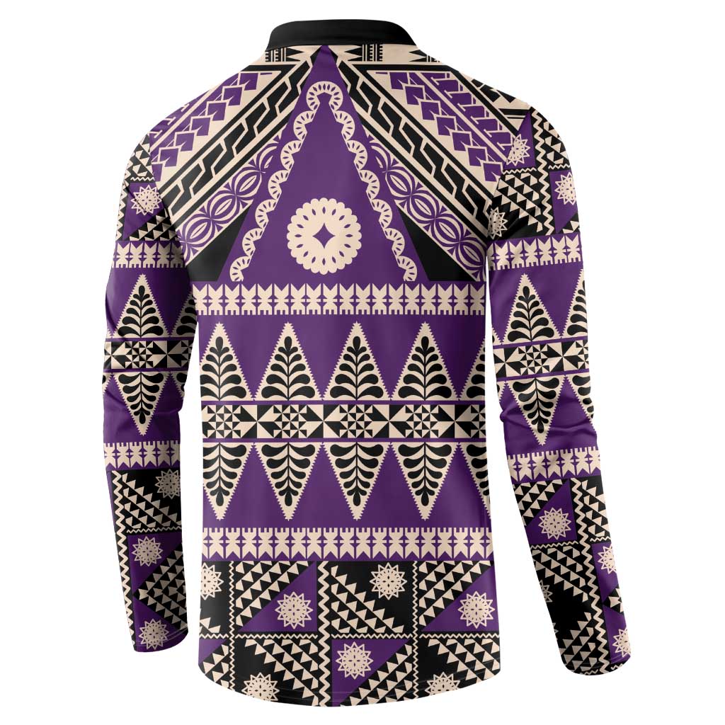 Vintage Bula Fiji Button Sweatshirt Purple Tapa Masi Motif LT9 - Polynesian Pride