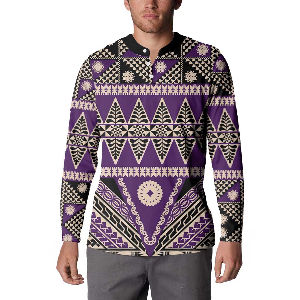 Vintage Bula Fiji Button Sweatshirt Purple Tapa Masi Motif LT9 - Polynesian Pride
