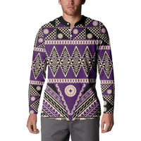 Vintage Bula Fiji Button Sweatshirt Purple Tapa Masi Motif LT9 - Polynesian Pride
