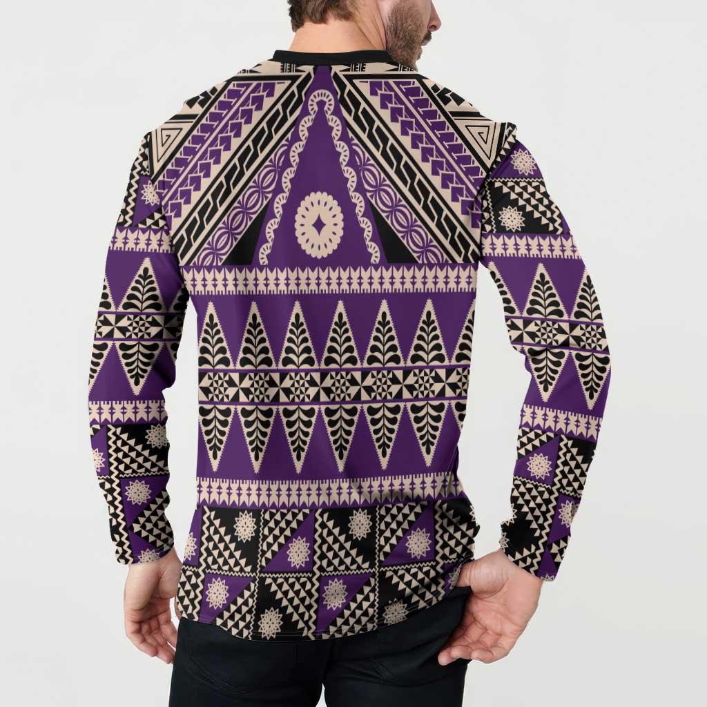 Vintage Bula Fiji Button Sweatshirt Purple Tapa Masi Motif LT9 - Polynesian Pride