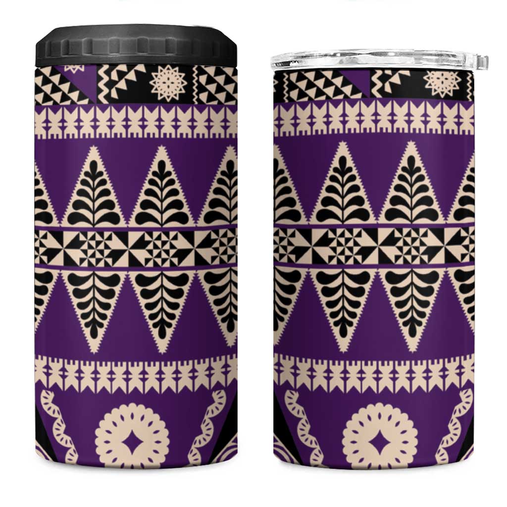 Vintage Bula Fiji 4 in 1 Can Cooler Tumbler Purple Tapa Masi Motif