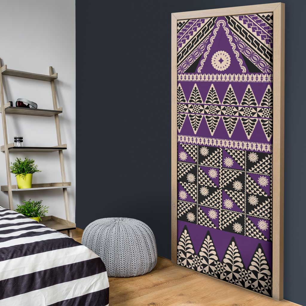 Vintage Bula Fiji Door Cover Purple Tapa Masi Motif - Polynesian Pride