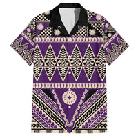 Vintage Bula Fiji Family Matching Long Sleeve Bodycon Dress and Hawaiian Shirt Purple Tapa Masi Motif