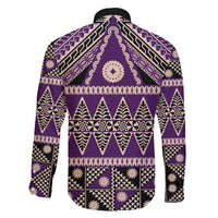 Vintage Bula Fiji Family Matching Off The Shoulder Long Sleeve Dress and Hawaiian Shirt Purple Tapa Masi Motif