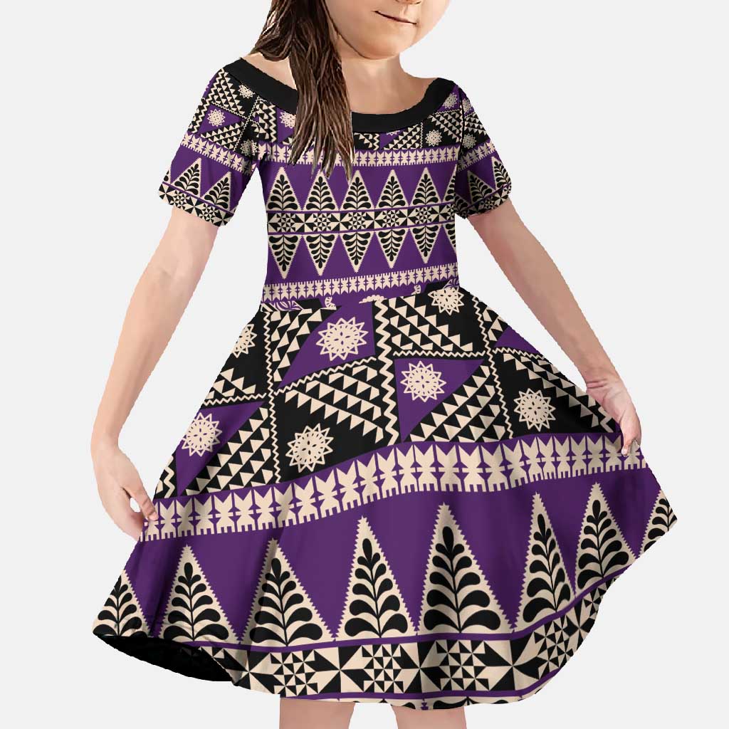 Vintage Bula Fiji Family Matching Short Sleeve Bodycon Dress and Hawaiian Shirt Purple Tapa Masi Motif
