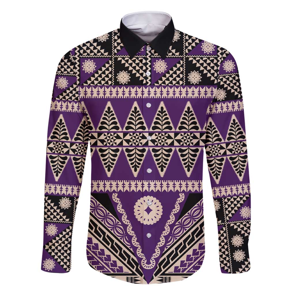 Vintage Bula Fiji Family Matching Short Sleeve Bodycon Dress and Hawaiian Shirt Purple Tapa Masi Motif