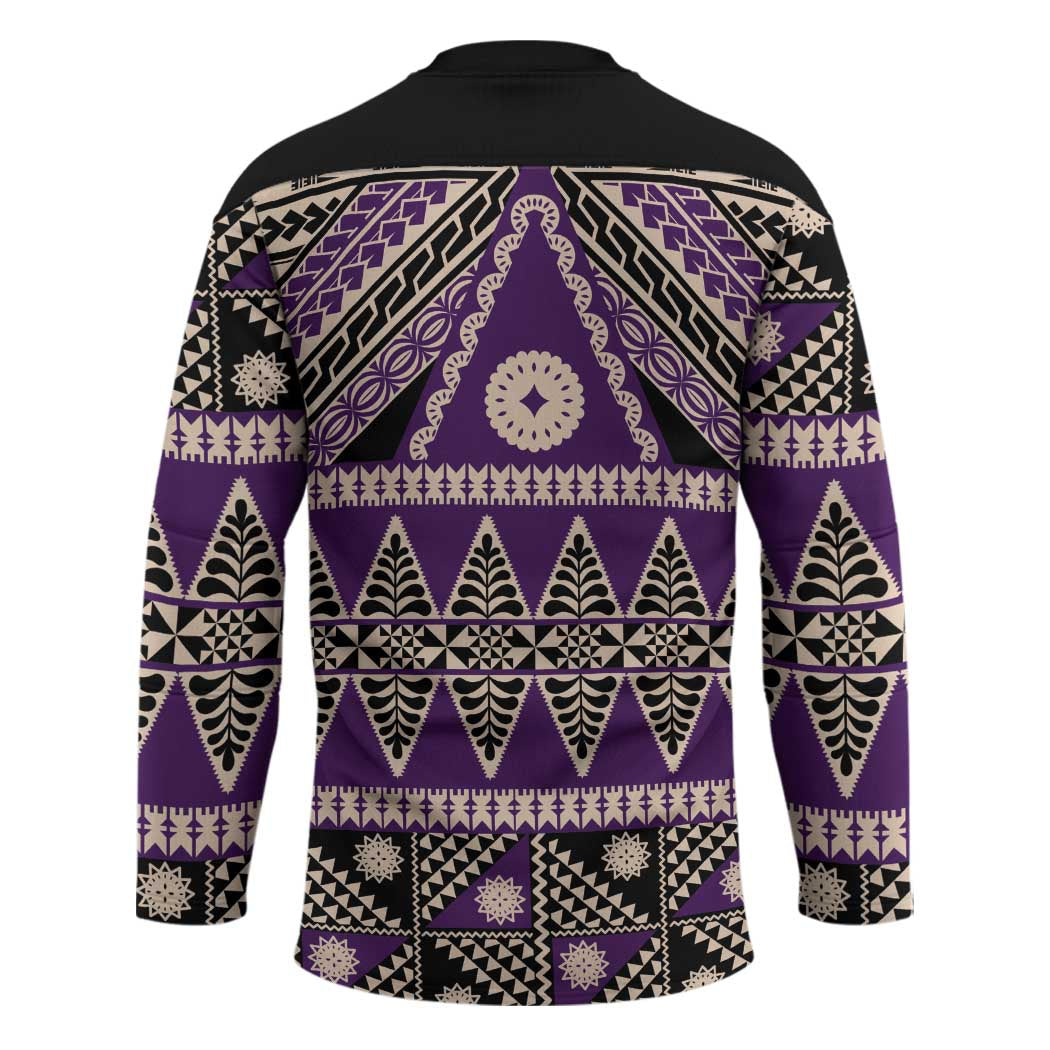 Vintage Bula Fiji Hockey Jersey Purple Tapa Masi Motif - Polynesian Pride