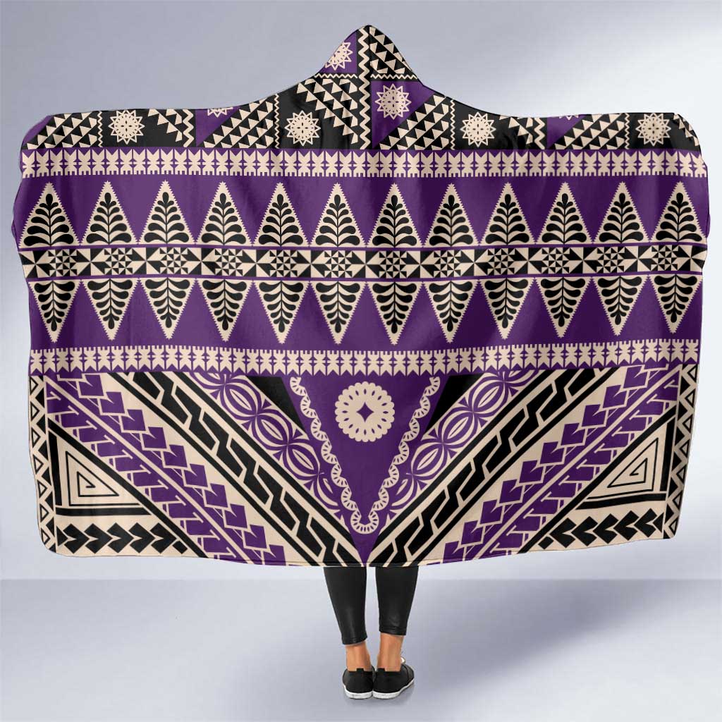 Vintage Bula Fiji Hooded Blanket Purple Tapa Masi Motif LT9 One Size Purple - Polynesian Pride