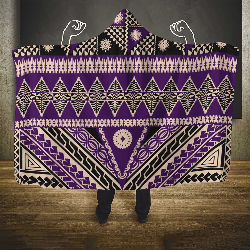 Vintage Bula Fiji Hooded Blanket Purple Tapa Masi Motif LT9 - Polynesian Pride