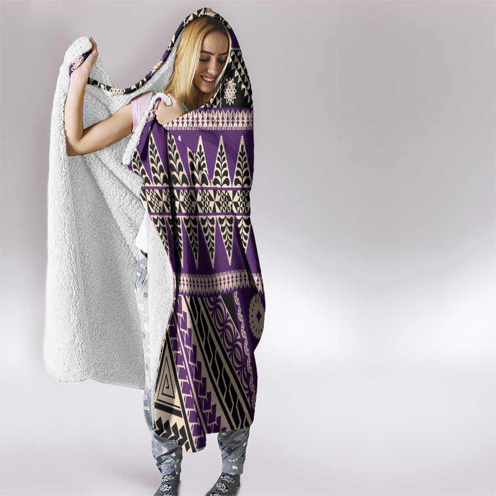 Vintage Bula Fiji Hooded Blanket Purple Tapa Masi Motif LT9 - Polynesian Pride