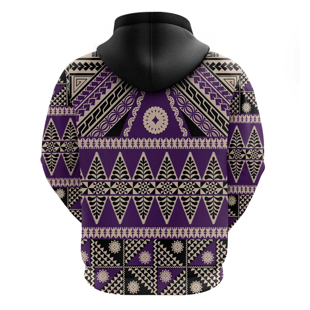 Vintage Bula Fiji Hoodie Purple Tapa Masi Motif